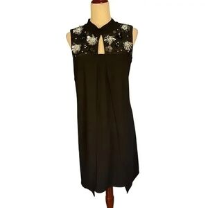 Badgley Mischka Black Embellished Sleeveless Midi Dress